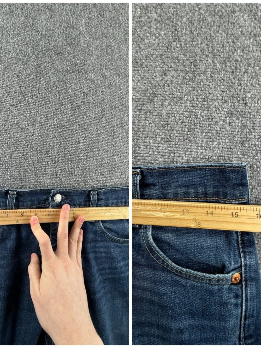 Levis 502 Premium Blue Denim Jeans Leather Patch Cotton Blend ACTL 31X30.5